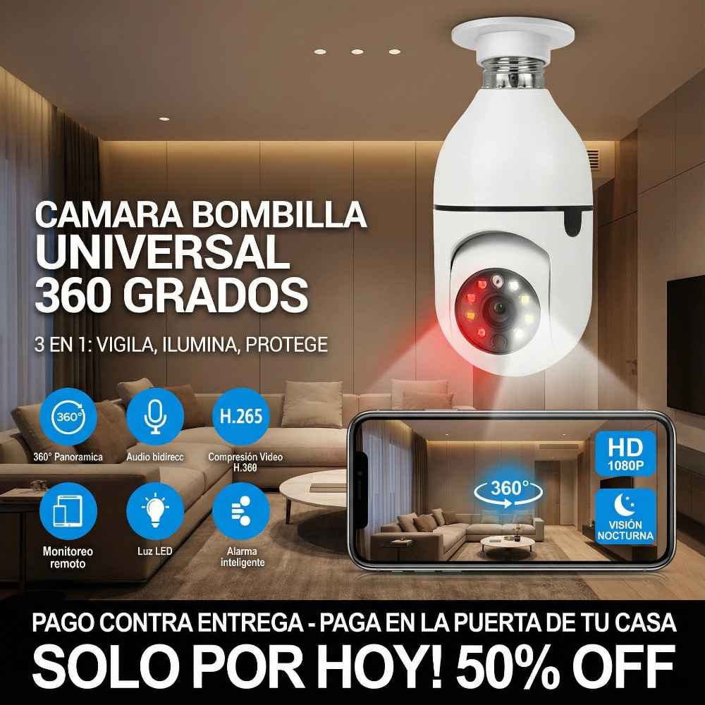 FOCO CAMARA DE SEGURIDAD 360° FULL HD VISION NOCTURNA